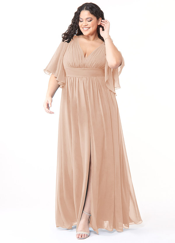 Azazie Temeka Robes Demoiselle d'honneur Robe Trapèze en Mousseline de soie Rayé Rose Perle image1