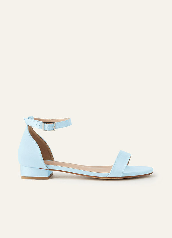front Matching Color Matte Satin Single Strap Ankle Buckle Block Flat Sandals