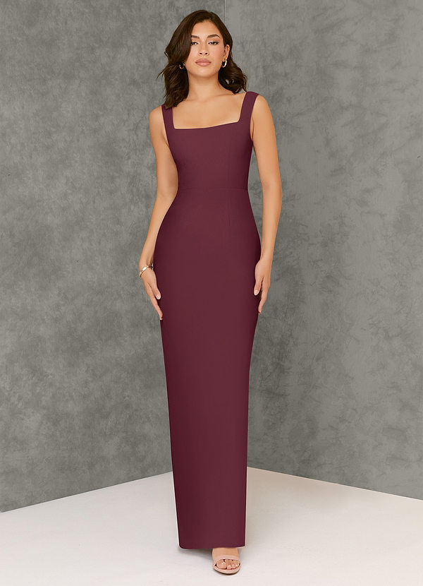 Azazie Flori Bridesmaid Dresses Cabernet Sheath Square Neckline Chiffon Dress image1