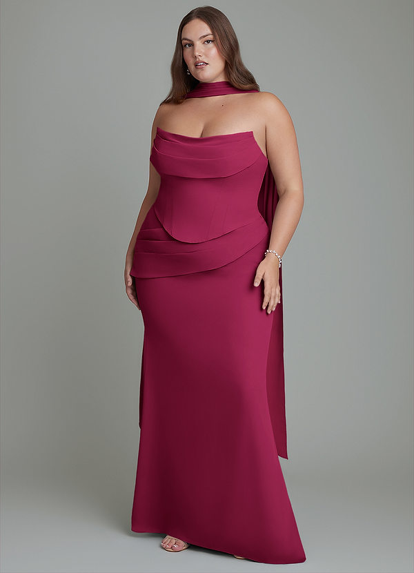 Azazie Sorrel Vestidos de dama de honor Vestido Borgoña de Gasa de Corte Sirena con Corsé image1