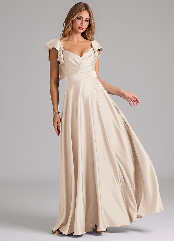 Azazie Leilani Bridesmaid Dresses White Alabaster A-Line Ruched Stretch Satin Dress image1