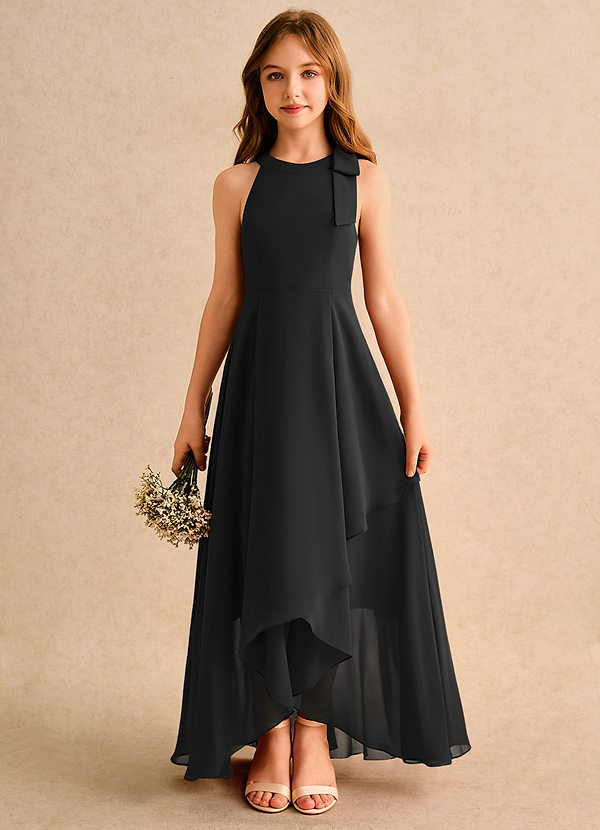 Azazie Boop Girls Formal Flower Girl Dresses Black A-Line Bow Chiffon Dress image1