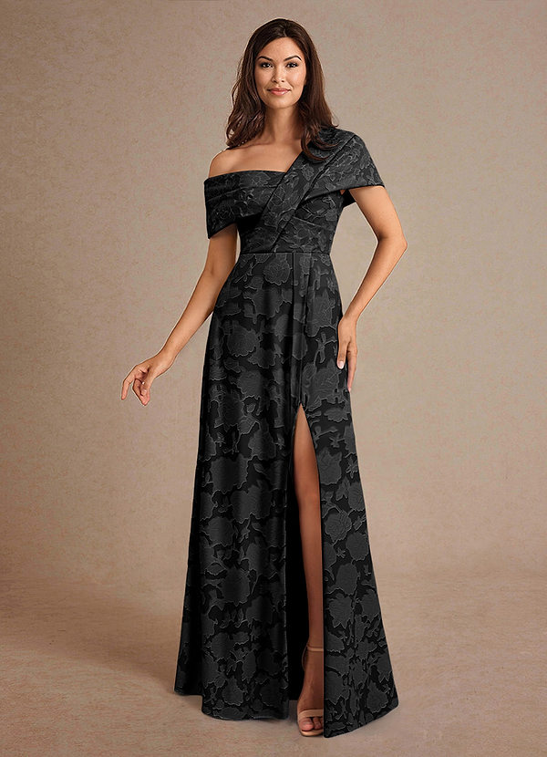 Azazie Milton Mother of the Brides Dresses Black A-Line Pleated Floral Burnout Dress image1
