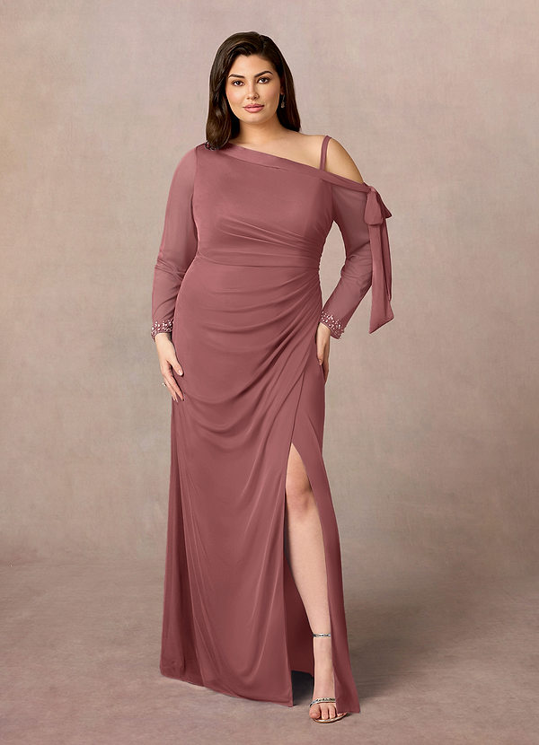 Azazie Marna Mother of the Brides Dresses Desert Rose Sheath One Shoulder Mesh Dress image1
