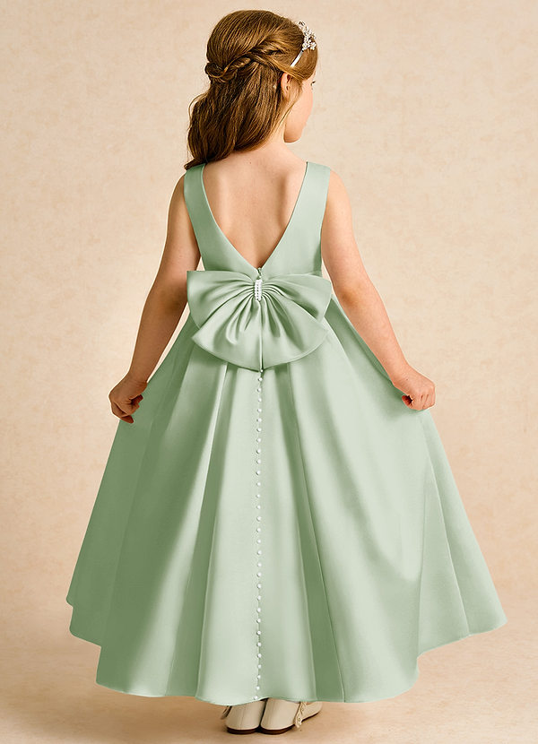 Azazie Cherry Flower Girl Dresses Dusty Sage Dusty Sage Ball-Gown Pleated Matte Satin Dress image1