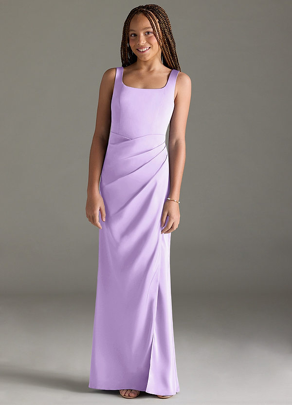 Azazie Mero Junior Vestido de Lila de Satén Elástico de Sirena con Plisado image1