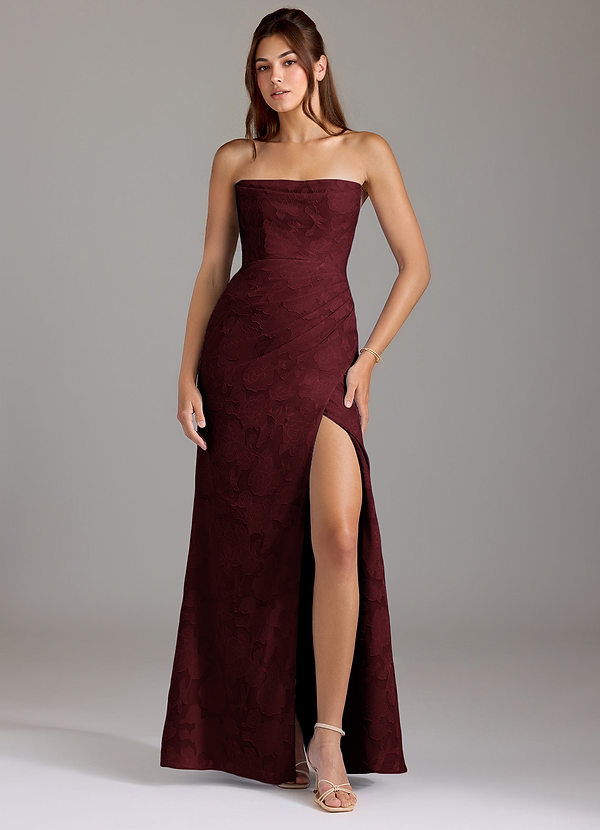 Azazie Leonis Vestidos Dama de Honor Vestido de Cabernet de Devorado Floral de Corte Recto Convertible con Sin tirantes image1