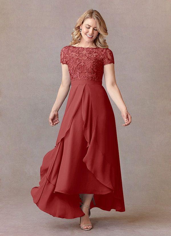 Azazie Mamie Robe Mère de la Mariée & du Marié Robe Trapèze en Mousseline de soie Dentelle Rouille image1