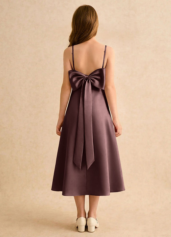 Azazie Jaella Girls Formal Sukienki dla dziewczynek sypiących kwiaty Linia A Pofałdowany Matowy satynowy Długość herbaty Sukienka image1