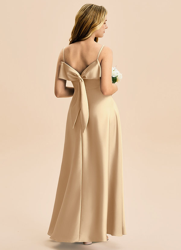 Azazie Isolde Junior Jurk van Stretch Satijn met A-Lijn Geplooid Champagne image1