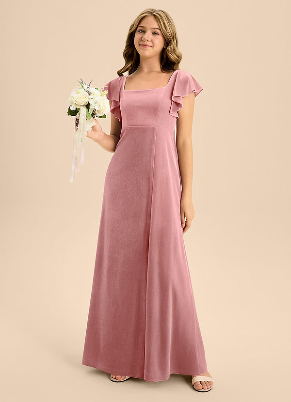 Azazie Bondi Junior Dusty Rose A-Line Bow Velvet Dress image1