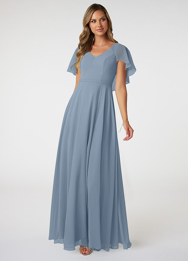 Azazie Jamie Bridesmaid Dresses Dusty Blue A-Line Chiffon Dress image1