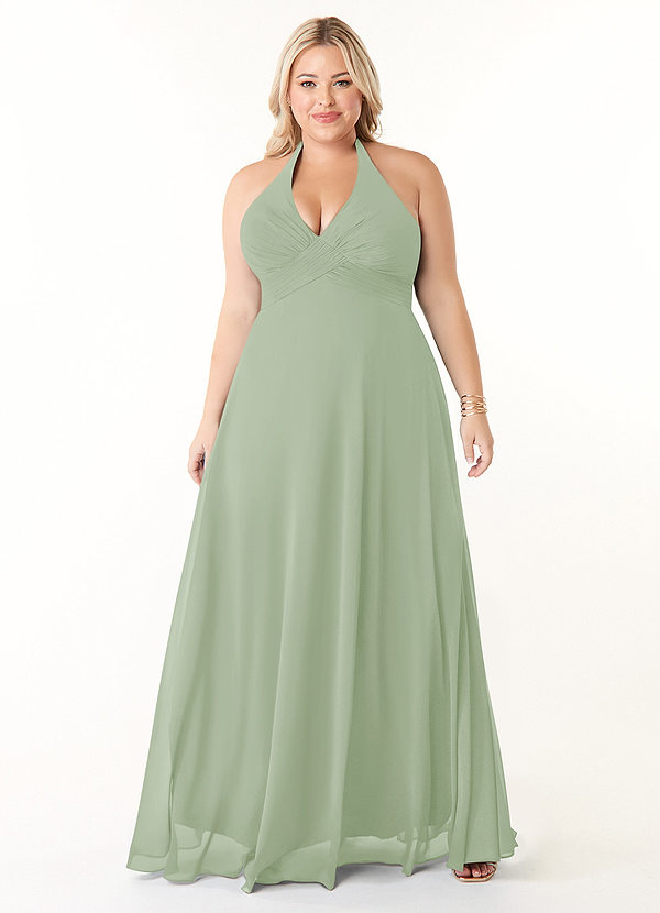 Azazie Tessie Bridesmaid Dresses Dusty Sage A-Line V-Neck Pleated Chiffon Dress image1
