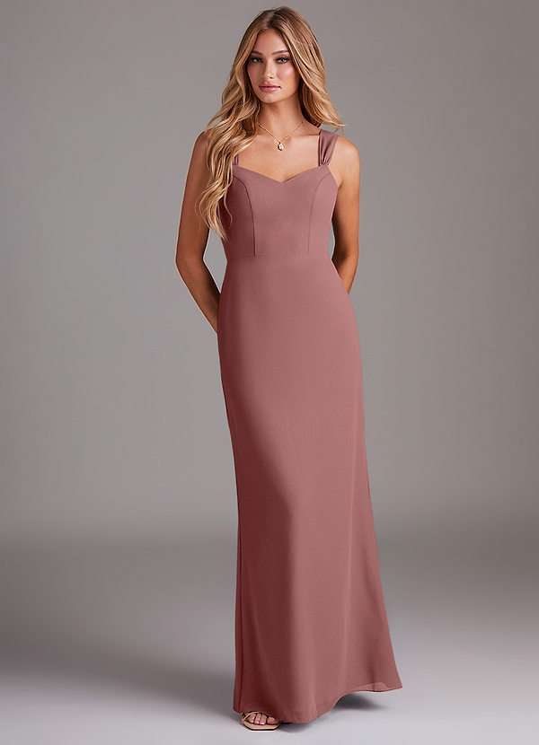 Azazie Denice Vestidos de dama de honor Vestido de Rosa Del Desierto de Gasa de Recto con Plisado image1