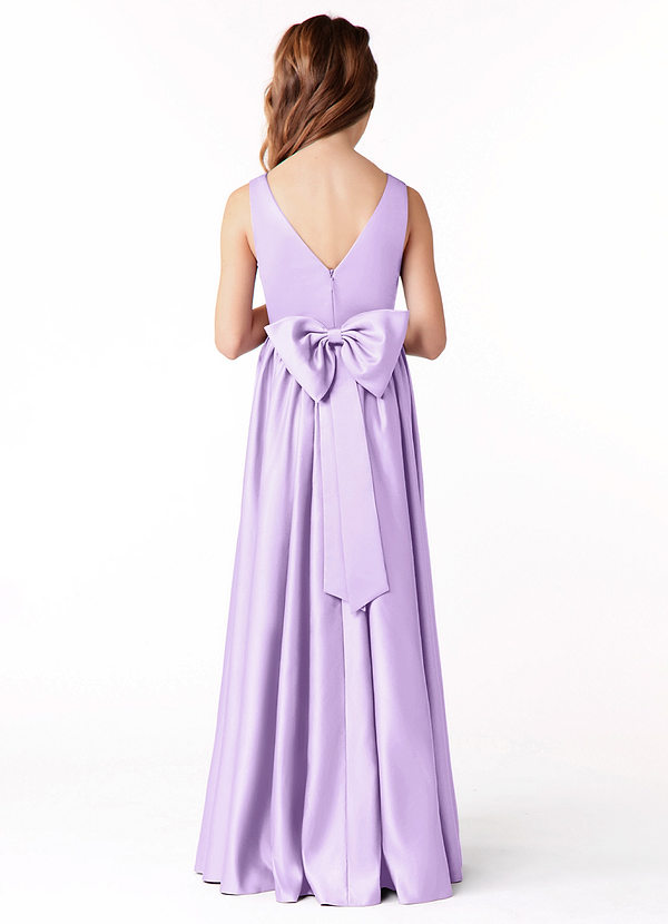 Azazie Hathaway Junior Lilac A-Line Bow Stretch Satin Dress image1