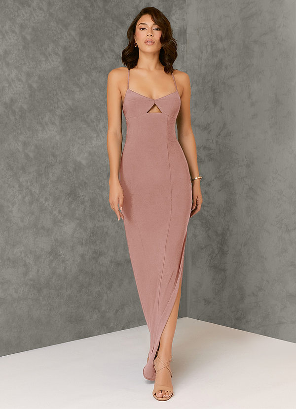 Azazie Demia Bridesmaid Dresses Sheath Luxe Knit Floor-Length Dress image1