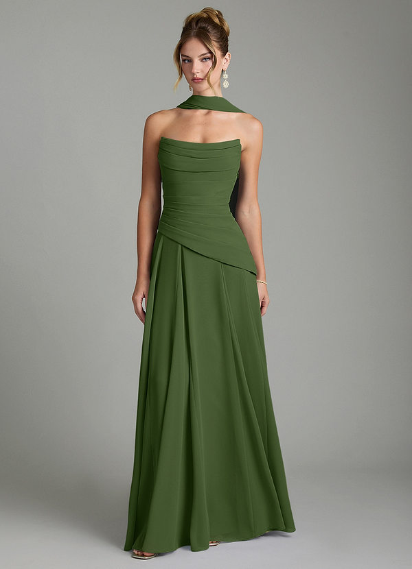 Azazie Gabriela Bridesmaid Dresses Olive A-Line Corset Chiffon Dress image1