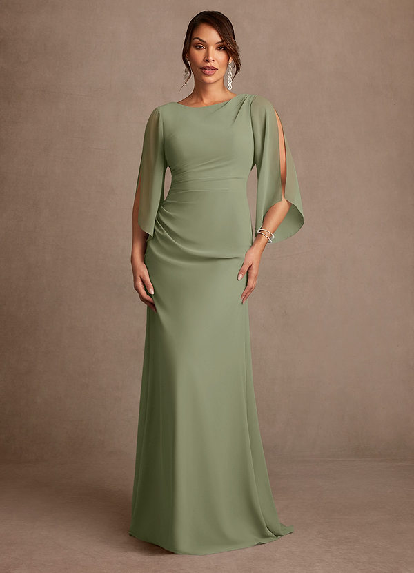 Azazie Anaheim Abiti Mamma della Sposa Abito A-Line in Chiffon Plissettato Pistacchio image1