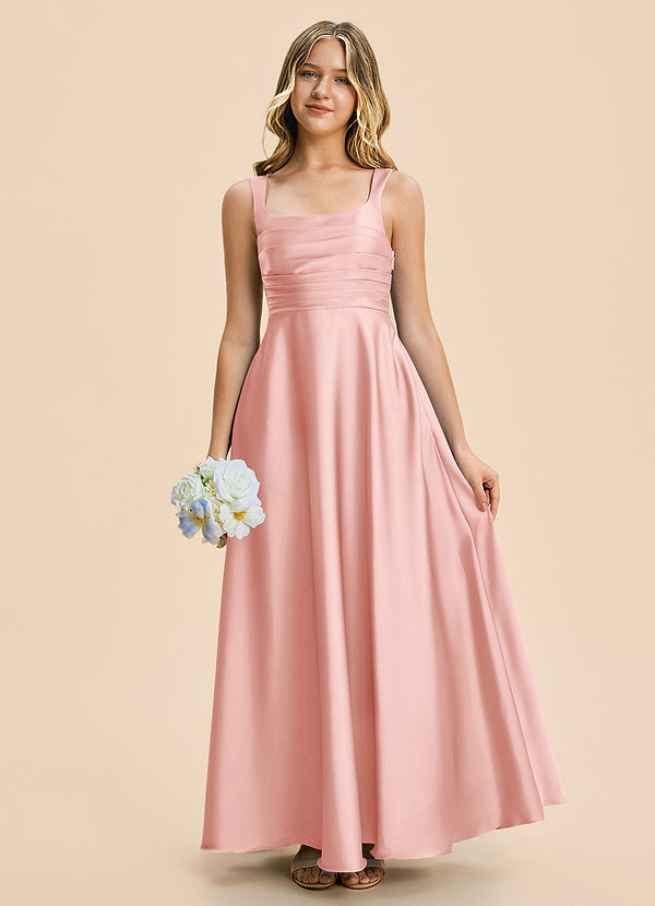 Azazie Azaria Junior A-Linie Plissee Stretch-Satin Kleid Puderrosa image1