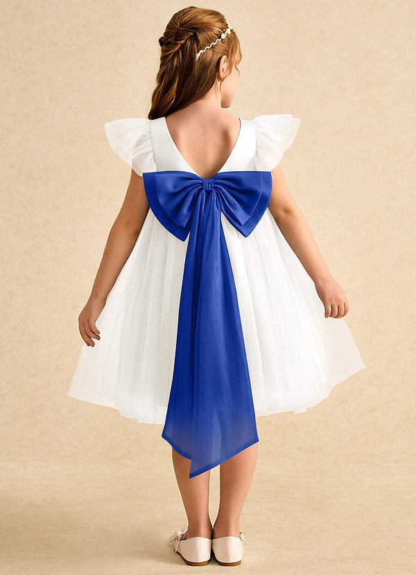 Azazie Munchkin Flower Girl Dresses Ivory Royal Blue A-Line Bow Tulle Dress image1