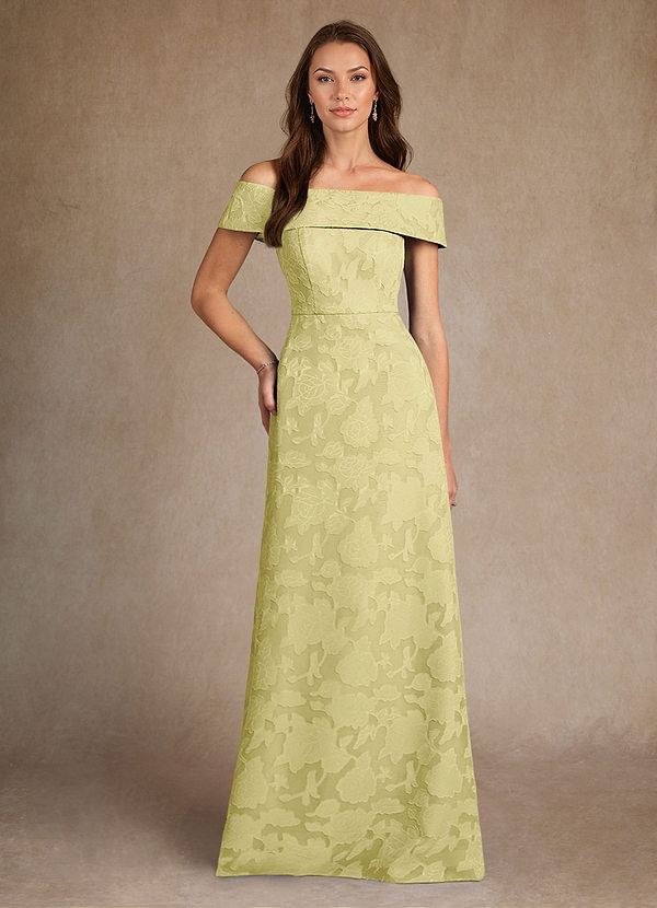 Azazie Medford Mother of the Brides Dresses Lemon Sorbet A-Line Off the Shoulder Floral Burnout Dress image1