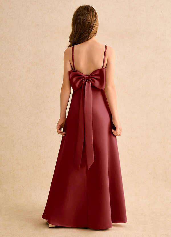 Azazie Joella Girls Formal Flower Girl Dresses Rust A-Line Pleated Matte Satin Dress image1