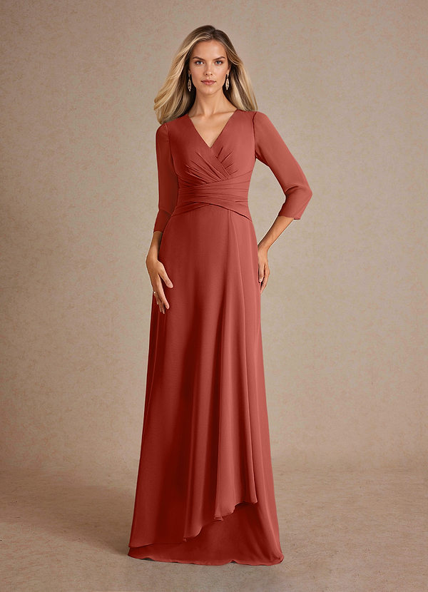Azazie Mayfield Mother of the Brides Dresses Terracotta A-Line Pleated Chiffon Dress image1