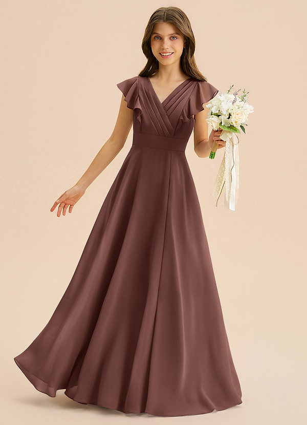 Azazie Anysa Junior Robe Trapèze en Mousseline de soie Rayé Expresso image1