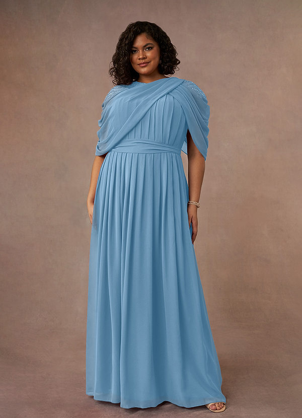 Azazie Olena Moeder van de Bruid Jurken A-Lijn Jurk van Chiffon Pailletten Staal Blauw image1