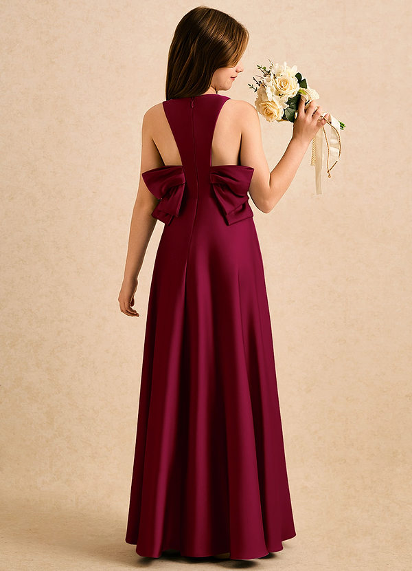 Azazie Nisha Girls Formal Kukkaistyttöjen mekot A-linja Pliseerattu Joustava satiini Lattian pituus Pukeutua image1