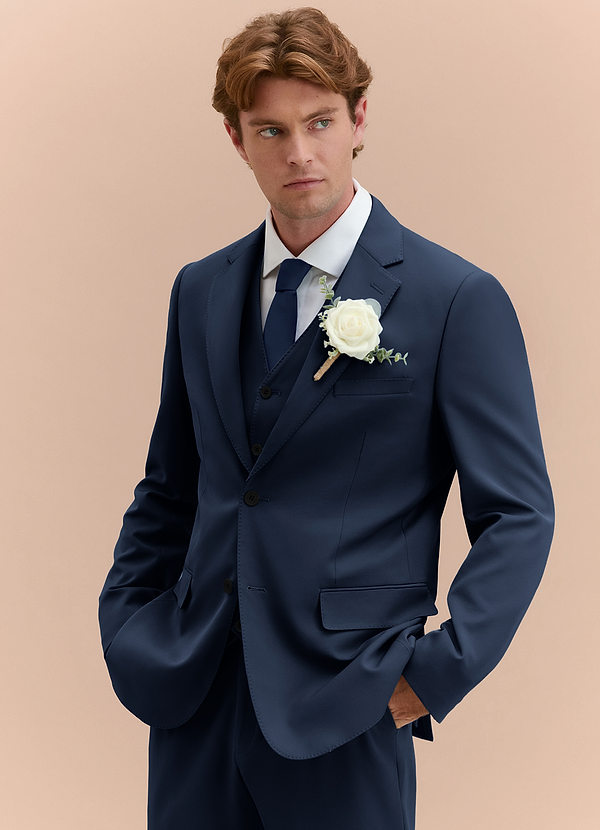 James Dark Navy Structured Stretch 3-piece suit | Suit Sets |Azazie