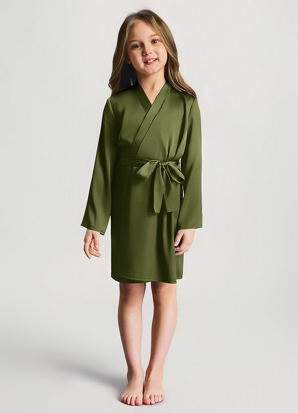 front Olive Girls Satin Robe