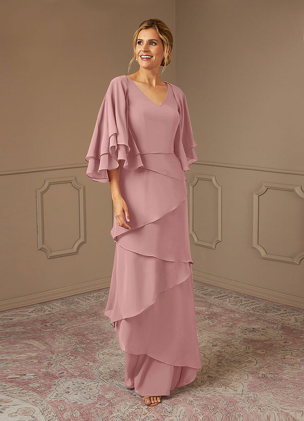 Azazie OHara Mother of the Brides Dresses Dusty Rose A-Line V-Neck Chiffon Dress image1