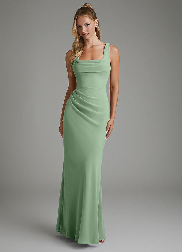 Azazie Asa Vestidos de dama de honor Vestido Matcha de Gasa de Corte Recto con Corsé image1