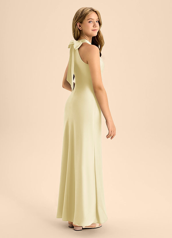 Azazie Doretta Junior Lemon Sorbet A-Line Pleated Stretch Satin Dress image1