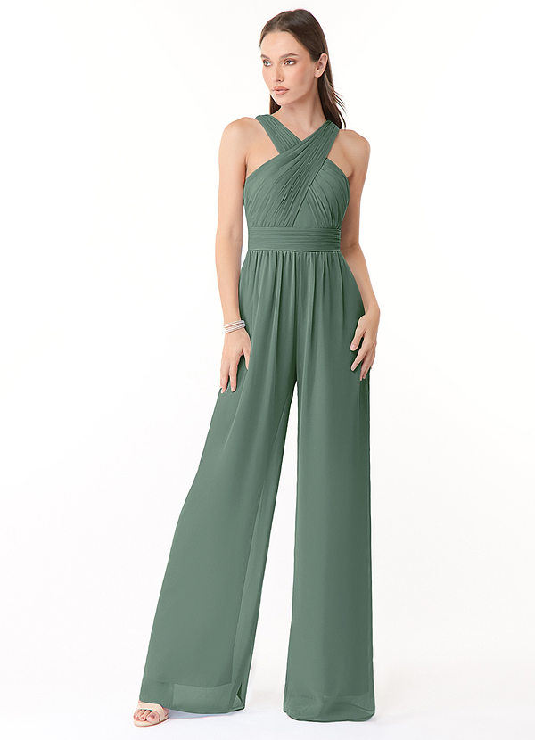 Azazie Berdie Bridesmaid Dresses Eucalyptus Halter Chiffon Jumpsuit image1
