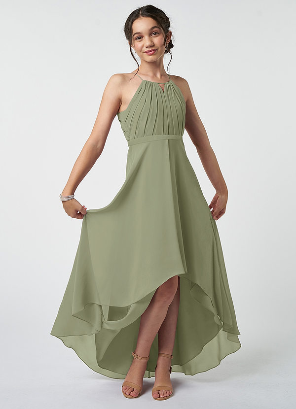 Azazie Oaklynn Junior Pistachio A-Line Pleated Chiffon Dress image1
