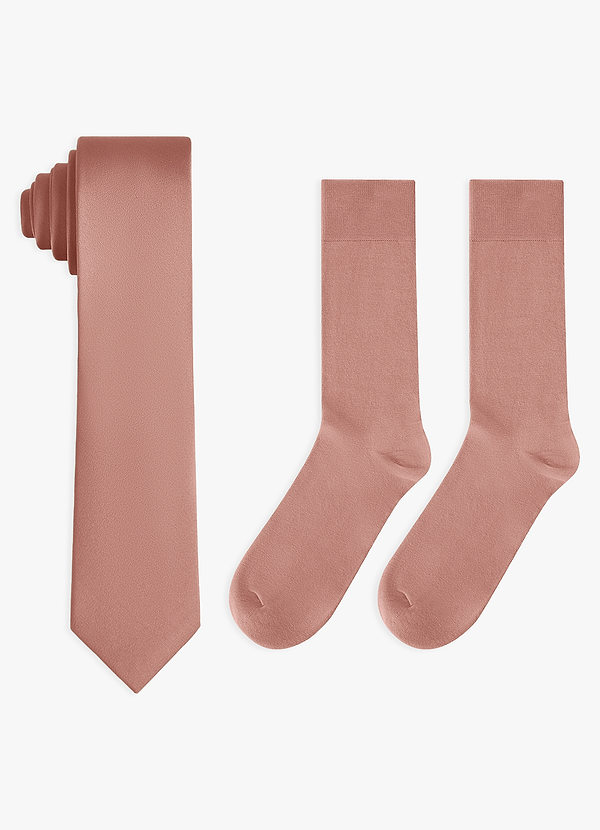 front Conjunto de corbata fina de satén elástico y calcetines de algodón a juego