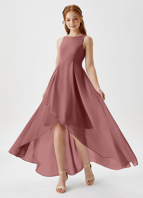 Azazie Lizette Junior Desert Rose A-Line Pleated Chiffon Dress image1