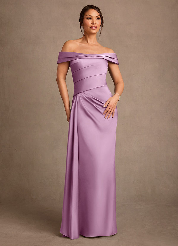 Azazie Beah 신부의 어머니 드레스 쉬스 오프 더 숄더 스트레치 새틴 플로어 길이 드레스 image1