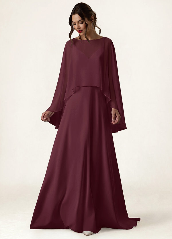 front Azazie Matching Color Chiffon High Low Sheer Cape