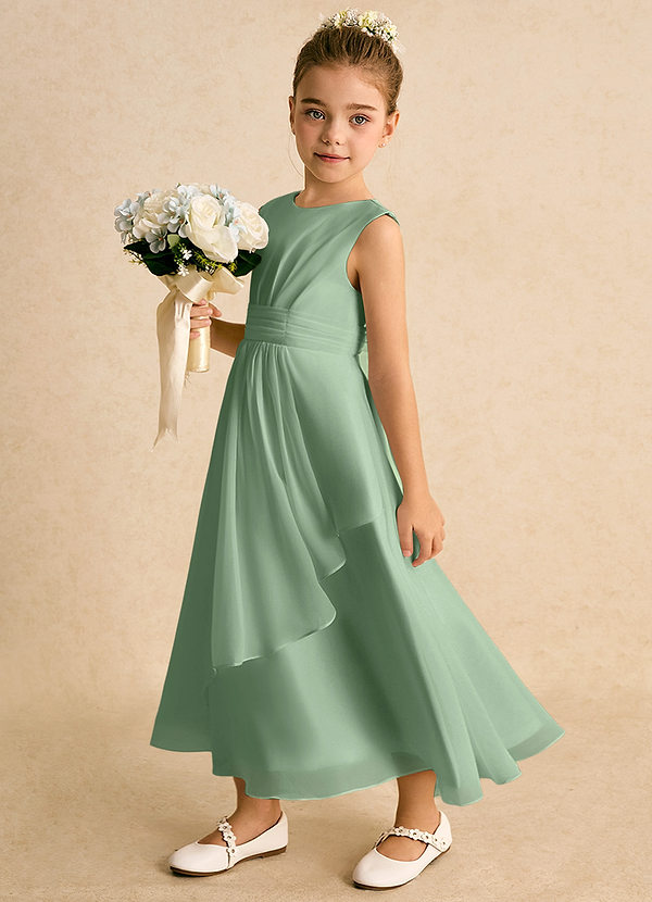 Azazie Edelweiss Bloemenmeisjes Jurken A-Lijn Jurk van Chiffon Geplooid Matcha image1