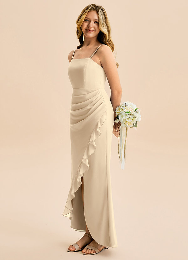 Azazie Buzzy Junior Robe Fourreau en Mousseline de soie Plissée Champagne image1