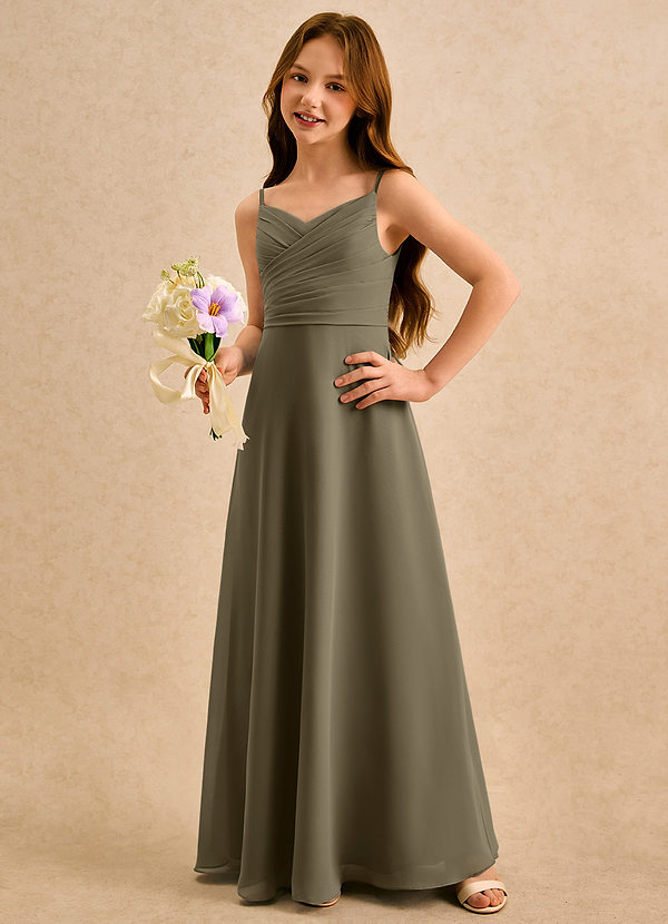 Azazie Hollie Girls Formal Abiti da Ragazza di Fiori Abito A-Line in Chiffon Scollo a Cuore Willow Green image1