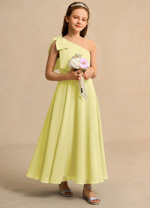 Azazie Guppy Girls Formal Flower Girl Dresses Vestido Sorvete De Limão de Chiffon de Linha A com Um ombro image1