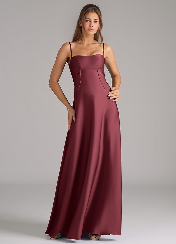 Azazie Valentine Suknie dla druhen Linia A Gorset Satyna elastyczna Do ziemi Sukienka image1