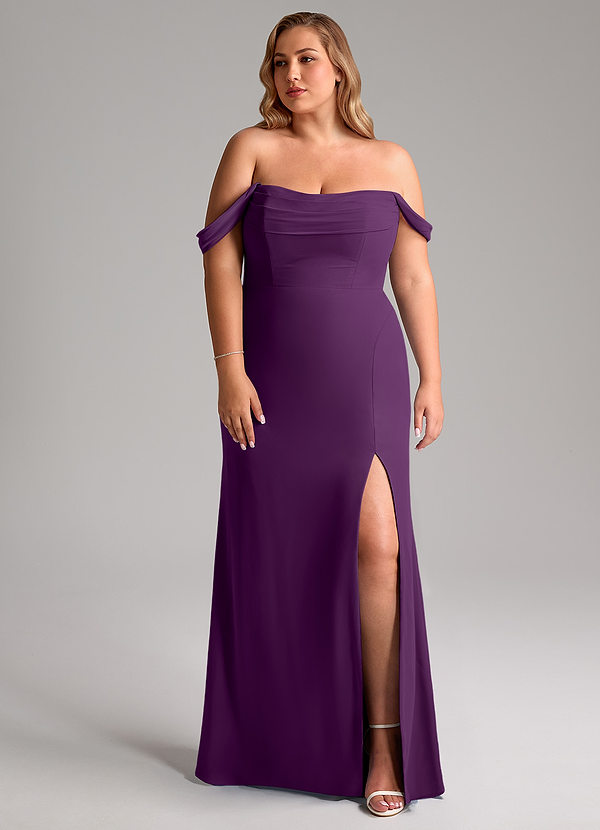 Azazie Saige Abiti da Damigella Abito Convertibile A-Line in Chiffon a Spalla Scoperta Uva image1