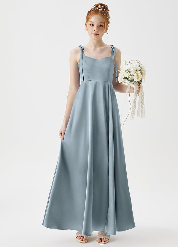 Azazie Rosey Junior A-Linie Herzausschnitt Metallischer Satin Kleid Staubblau image1