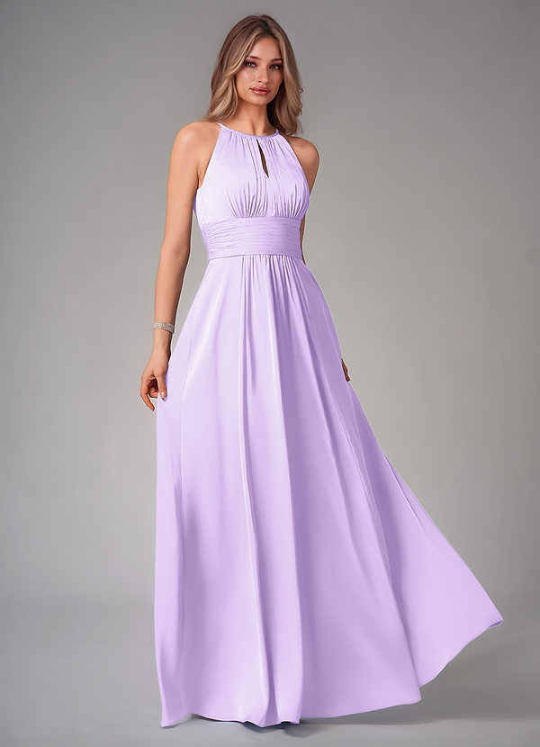 Azazie Bonnie Bridesmaid Dresses Lilac A-Line Pleated Stretch Satin Dress image1
