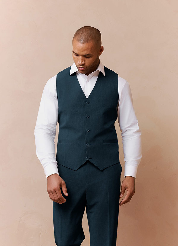 front Savile Teal Wool Blend Suit Vest